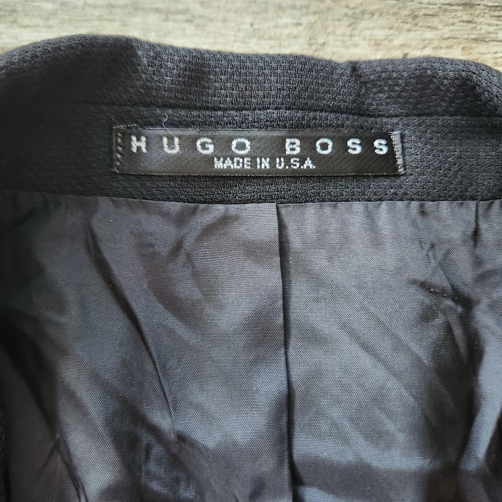 Hugo Boss‎ Black Blazer Sports Coat Jacket 40R Virgin Wool Preppy USA Made Vtg